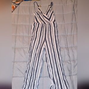 American Eagle Striped Gray and White Jumpsuit